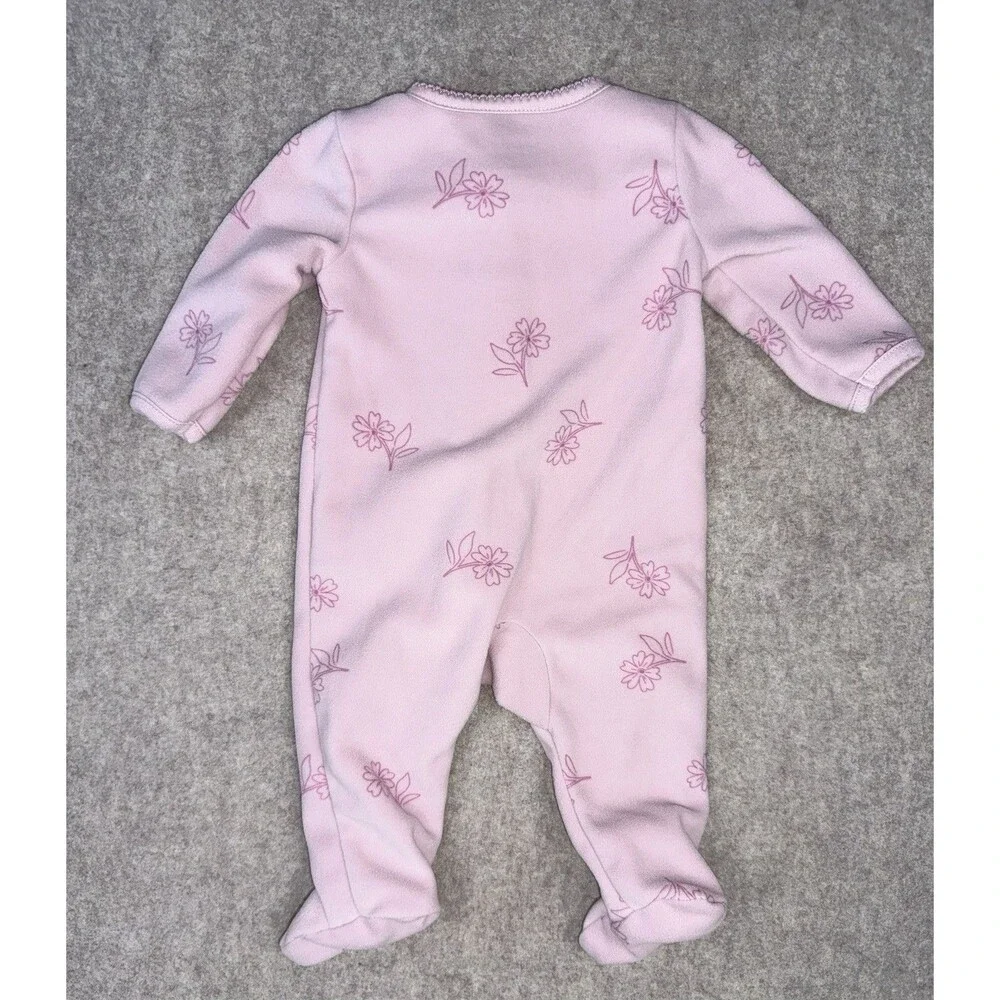 Carter's Pink Fleece Zip Footed Sleeper Long Sleeve Little Sister Floral 0-3M